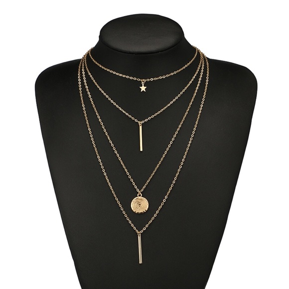 Boho Multilayer Gold Bar Coin Star Necklace - Picture 4 of 8